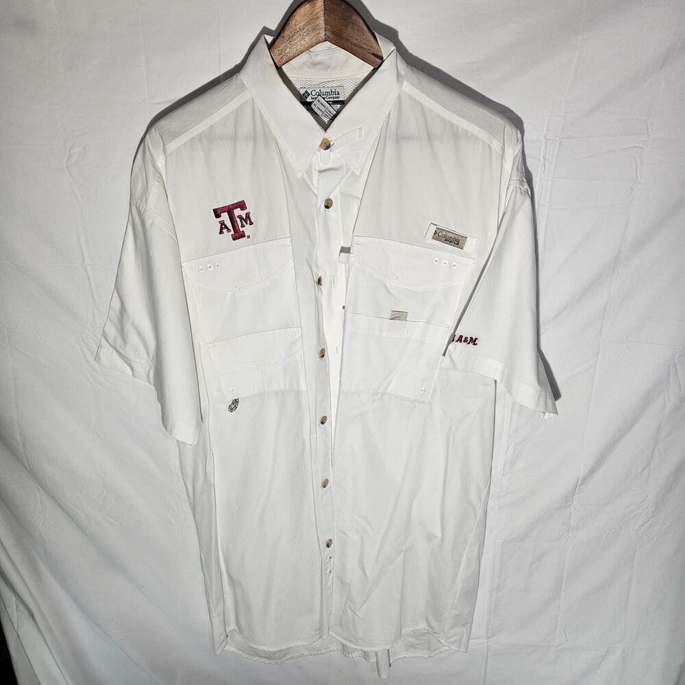 Columbia PFG, Texas A&M, Mens XL, White, Short Sleeve